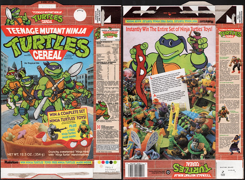 Ralston - Teenage Mutant Ninja Turtles Cereal box - Win Turtle Toys - 1990