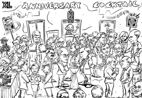 Caricature live sketching for XL Insurance - cocktail atmostphere final cartoon artwork