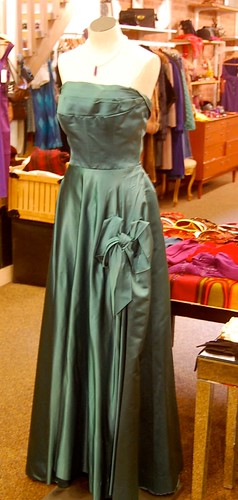 1940's Teal Satin Gown