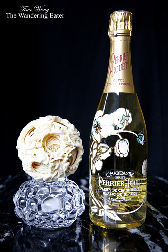 Champagne Perrier-Jouët Blanc de Blanc 2000 with an antique ivory ball