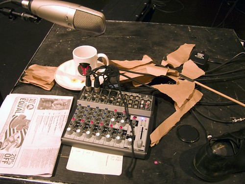 Sound effects setup for live radio show.