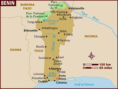 Map of Benin - showing Pendjari National Park
