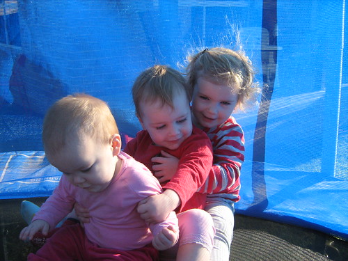 Alice, Tally and Maisie on the Trampoline