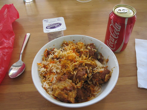 Indian food from home, Coke from the bistro (50 cents)