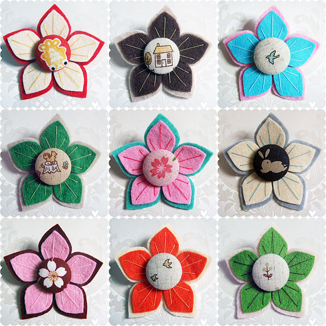 Japanese Flower Brooches