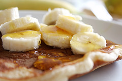 Banana and syrup pancakes