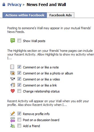 Facebook News Feed and Wall privacy options