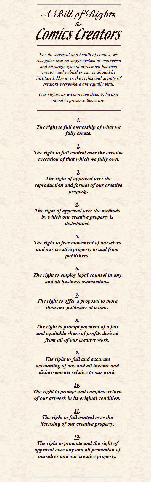 "The Creator's Bill of Rights"  (( 1988 -  )) 
