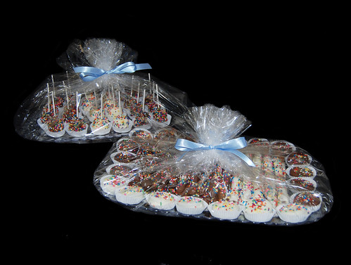 chocolate dipped sweets Bar mitzvah dessert tray wrapped for delivery