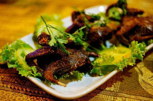 Deep-fried pigeons at New Chiep Sok, a restaurant in Siem Reap, Cambodia