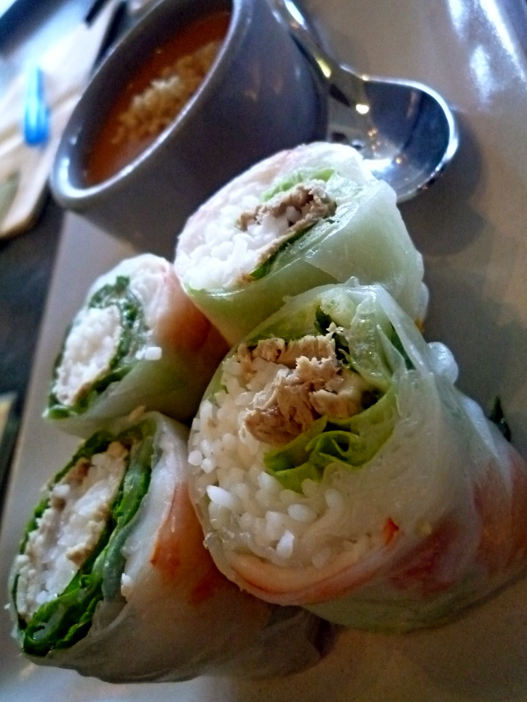 Slanted Door spring rolls with shrimp, pork, mint and peanut sauce