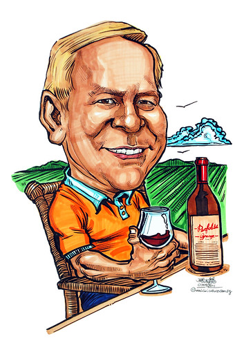 Wine appreciation caricature at vineyard