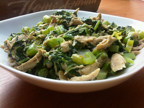 Five spice chicken with Chinese spinach