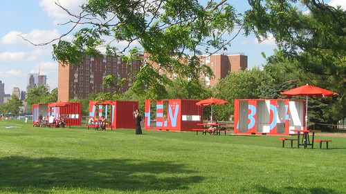 The boxes were developed by the architecture firm Lo-Tek to create flexible office space in Bohenâ€™s Chelsea gallery. Come summer 2009, the containers will be situated in the newly accessible south Island picnic area with unmatched views of the Statue of Liberty and the New York Harbor.