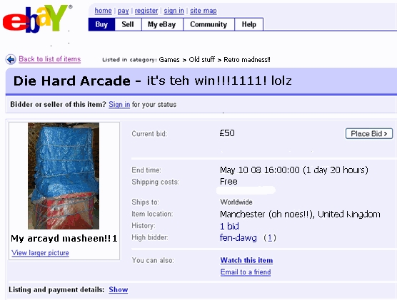 Arcade machine - ebay sale