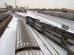 Amtrak train being serviced. Chicago Illinois. January 2007.