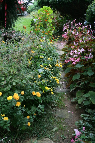 Down the flagstone path out front