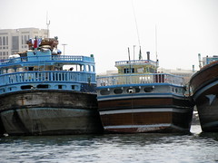 Dhows parked abreast on Dubai Creek