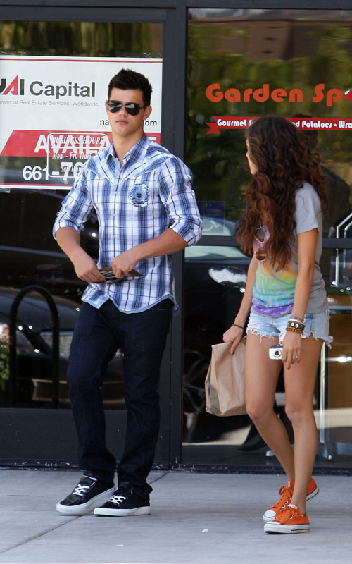Taylor Lautner & Sister Leaving Chipotle Restaurant In Los Angeles