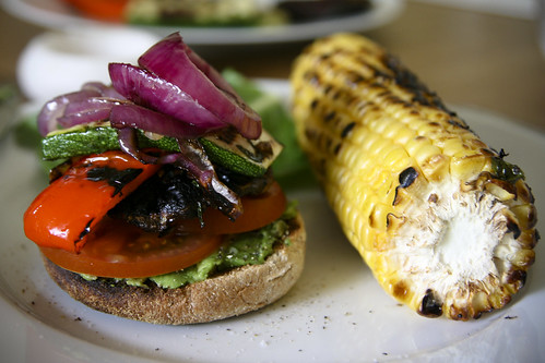 Dinner: Grilled Veggie Sandwich and Sweetcorn
