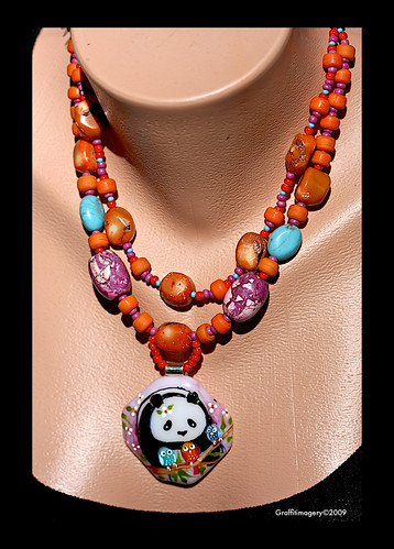 MINDI PANDA AND HER BINDI BIRDS..fused glass necklace by Sandra Mlller by you.