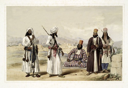 011-Hajee Ebrahim,comandante de los Rangers de Bolan y hombres de la tribu Brahoee-Character and costumes of Afghanistan 1843-James Atkinson