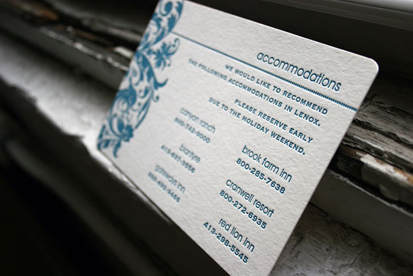 Letterpress accommodation card for wedding invitation suite - by Smock