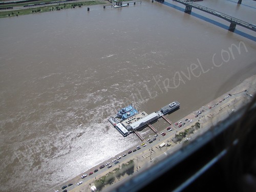 View of riverboats from the Gateway Arch, St. Louis, Missouri