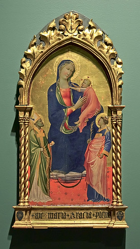 Tempera on wood, "Madonna and Child with Saints Stephen and Nicholas", by Gherardo Starnina, 1407, at the Saint Louis Art Museum, in Saint Louis, Missouri, USA