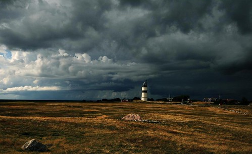 Lighthouse Morups Tånge. Thunderstorm approaching.