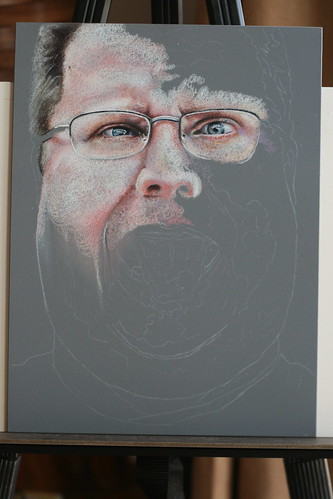 In progress colored pencil portrait of Kevin Lawver entitled Ultranormal II