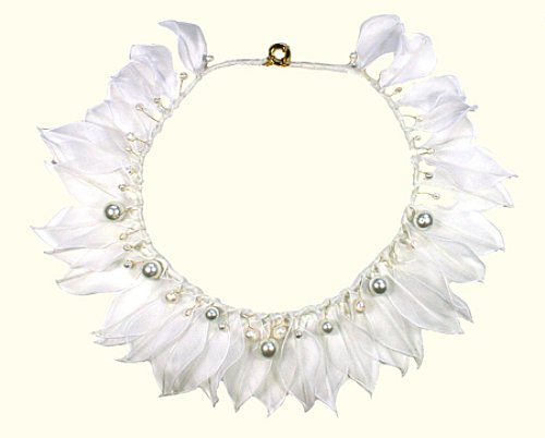 whitemaasai necklace organza leaves and freshwater pearls - amanda pearl
