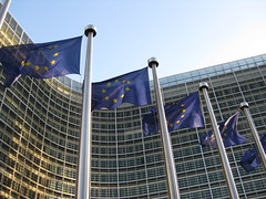 European flags flying in front of the Berlaymont