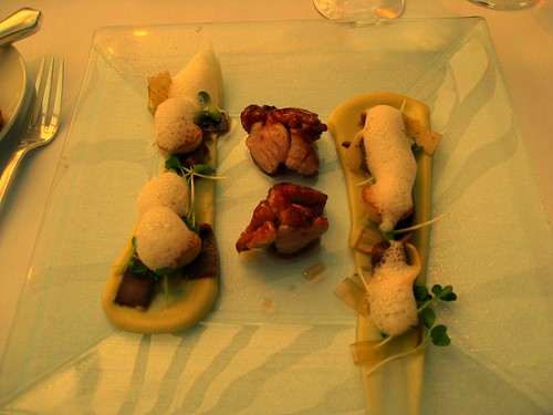 Midsummer House, Cambridge, UK - maple-caramelized sweetbreads with turnip, pistachio, ox tongue (!), and maple jelly