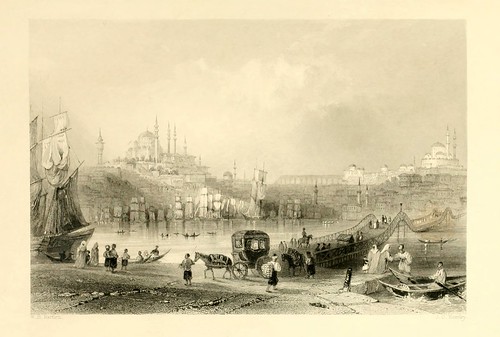 025- El puente flotante-Las bellezas del Bosforo 1838-W.H. Bartlett