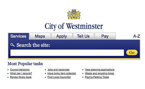Westminster City Councils bold search box 