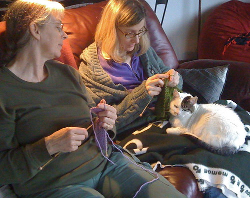Rachel and I knitting together