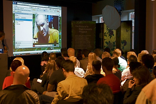 Ed Stafford speaking at the National Geographic store in Regent Street by live Skype video link-up from the Amazon