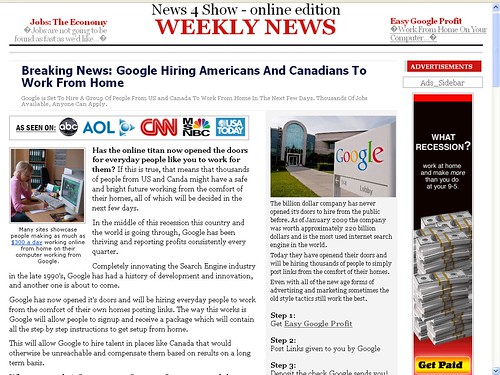 A fake "Google are hiring" news site by Paperghost.
