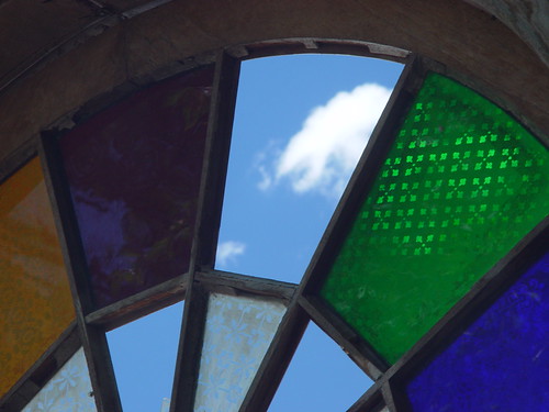 Blue sky & clouds through stained glass