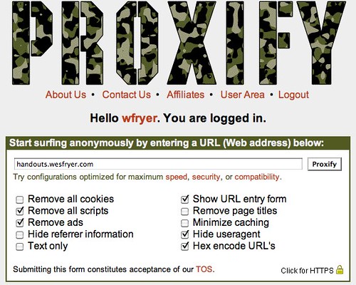 Logged into Proxify® anonymous proxy - surf the Web privately and securely