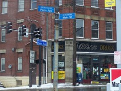Street signs on the border of the Bloomfield and Lawrenceville neighborhoods, Pittsburgh