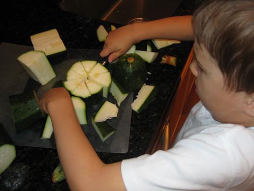 Cutting the Zucchini into fractions