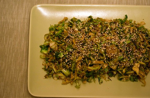 shaved brussels sprouts with soy, sesame and ginger