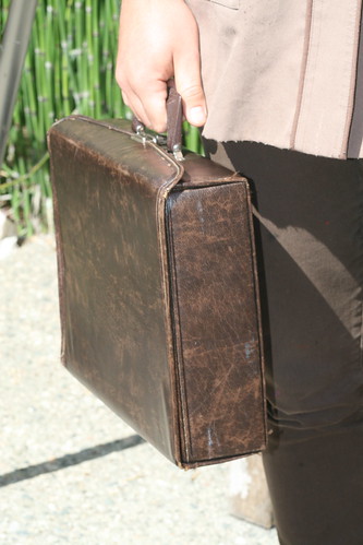 LeFever carries his school belongings in a brown briefcase gifted by his friend John