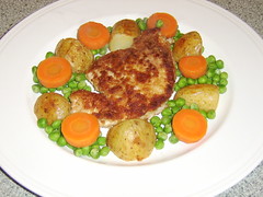 Turkey Breast Fillet Fried in Breadcrumbs with Oven Roasted Potatoes