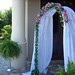 Silver fabric arch pink and blue flowers