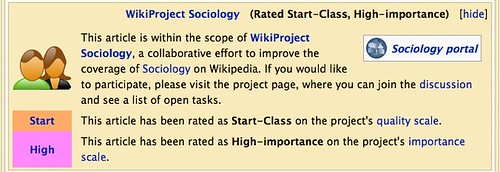 Screenshot: WikiProject Sociology (Rated B-Class, High-importance)