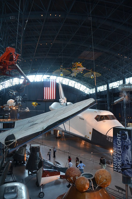 Steven F. Udvar-Hazy Center: Space exhibit panorama (hang glider, Space Shuttle Enterprise)