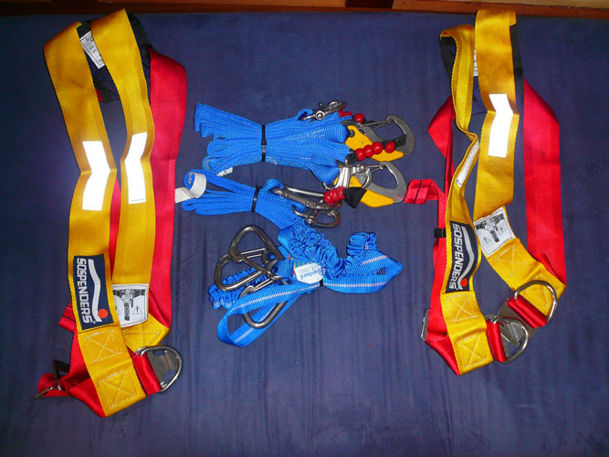how about some spare harnesses and tethers.  yes, spares.  these are all new.  never used